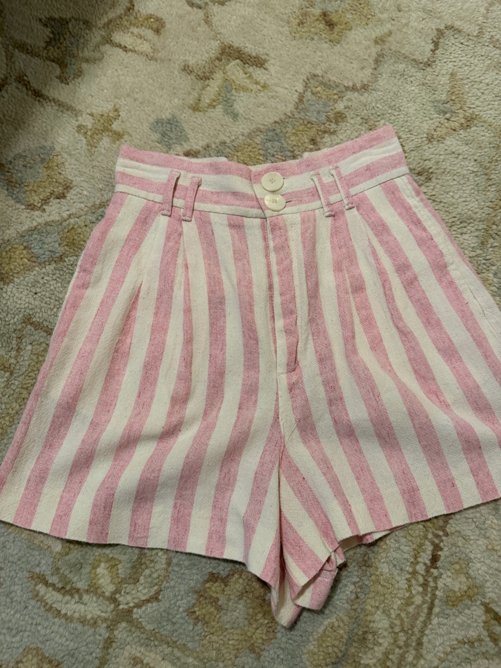 Zara Pink and White Vertical Stripe High-Waist Shorts